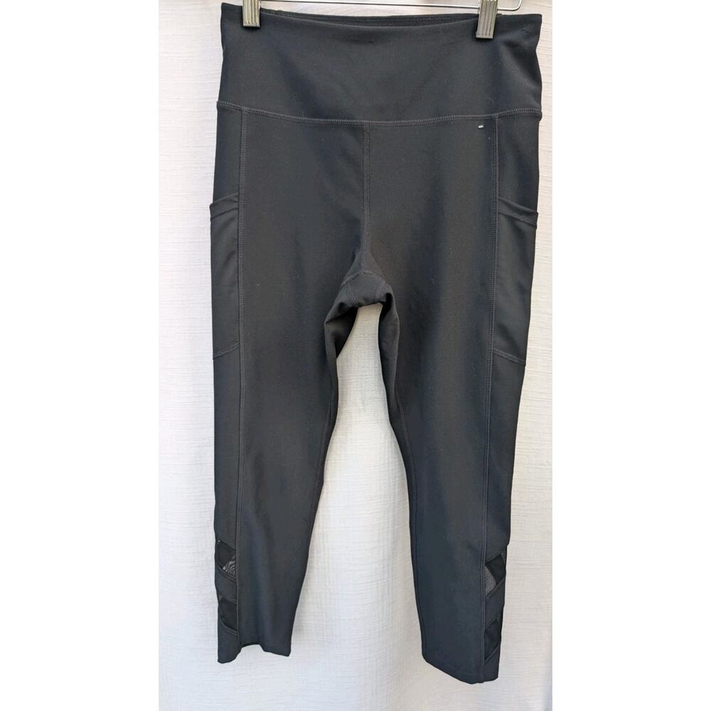 MONDETTA Womens Black Stretch Cropped Leggings‎ Sz S Performance Luxury Cut Outs